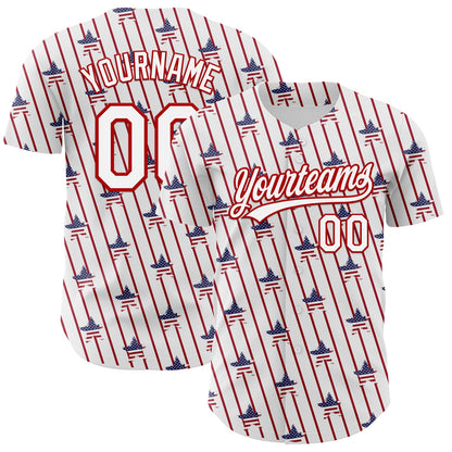 Custom White Red 3D American Spirit American Flag And Stars Authentic Baseball Jersey - Sky-Custom