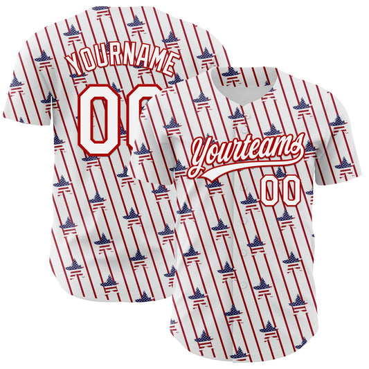 Custom White Red 3D American Spirit American Flag And Stars Authentic Baseball Jersey - Sky-Custom