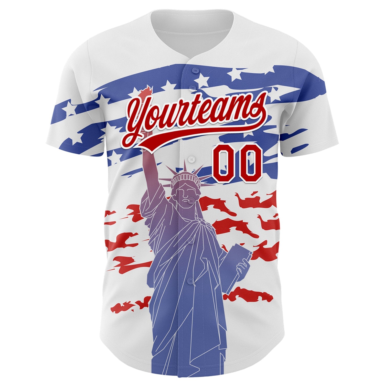 Custom White Red 3D American Flag And Statue of Liberty Authentic Baseball Jersey - Sky-Custom
