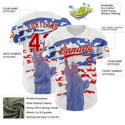 Custom White Red 3D American Flag And Statue of Liberty Authentic Baseball Jersey - Sky-Custom