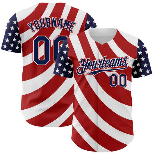 Custom White Navy-Red 3D American Flag Authentic Baseball Jersey - Sky-Custom