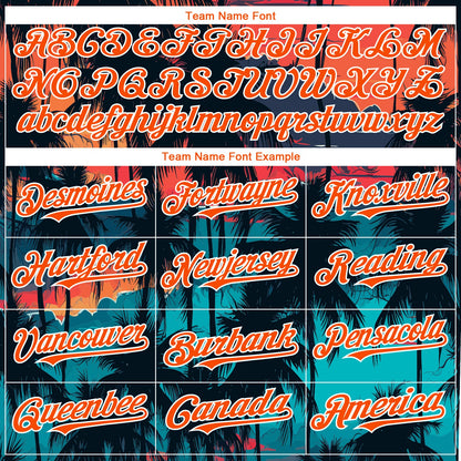 Custom Black Orange-White 3D Pattern Design Tropical Hawaii Palms Trees Authentic Baseball Jersey - Sky-Custom