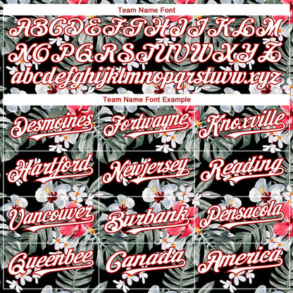 Custom Black White-Red 3D Pattern Design Tropical Hawaii Plant Authentic Baseball Jersey - Sky-Custom