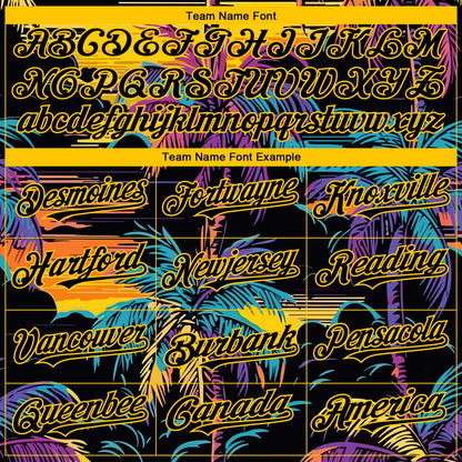 Custom Black Yellow 3D Pattern Design Tropical Hawaii Palms Trees Authentic Baseball Jersey - Sky-Custom