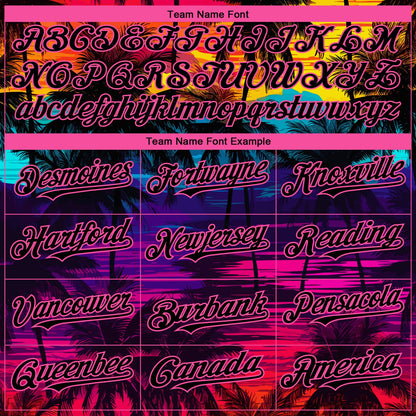 Custom Black Pink 3D Pattern Design Tropical Hawaii Palms Trees Authentic Baseball Jersey - Sky-Custom