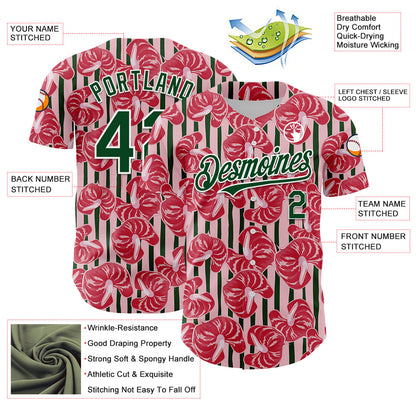 Custom Medium Pink Green-White 3D Pattern Design Tropical Anthurium Flower Authentic Baseball Jersey - Sky-Custom