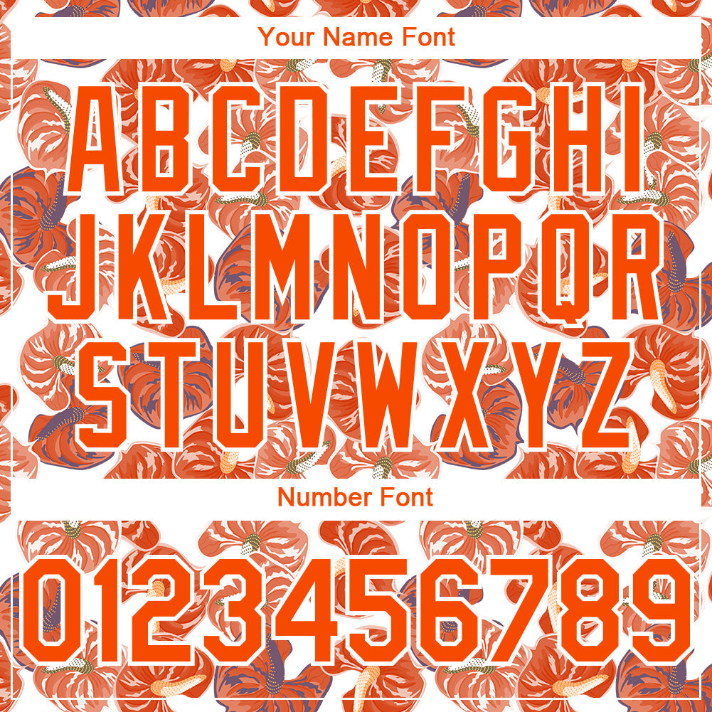 Custom White Orange 3D Pattern Design Tropical Anthurium Flower Authentic Baseball Jersey - Sky-Custom