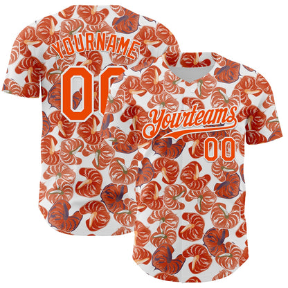 Custom White Orange 3D Pattern Design Tropical Anthurium Flower Authentic Baseball Jersey - Sky-Custom