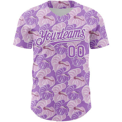 Custom Light Purple White 3D Pattern Design Tropical Anthurium Flower Authentic Baseball Jersey - Sky-Custom