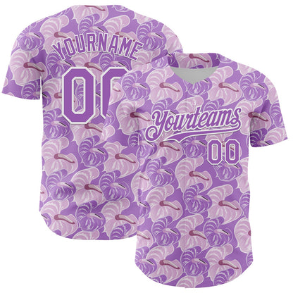 Custom Light Purple White 3D Pattern Design Tropical Anthurium Flower Authentic Baseball Jersey - Sky-Custom