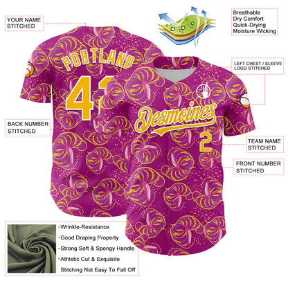 Custom Deep Pink Gold-White 3D Pattern Design Tropical Anthurium Flower Authentic Baseball Jersey - Sky-Custom