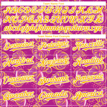 Custom Deep Pink Gold-White 3D Pattern Design Tropical Anthurium Flower Authentic Baseball Jersey - Sky-Custom