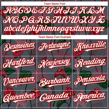 Custom Gray White-Red 3D Pattern Design Tropical Anthurium Flower Authentic Baseball Jersey - Sky-Custom