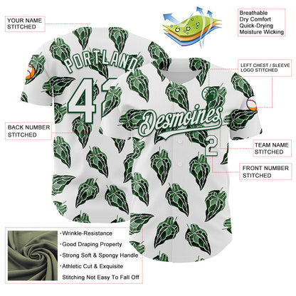 Custom White Kelly Green 3D Pattern Design Tropical Anthurium Crystal Authentic Baseball Jersey - Sky-Custom