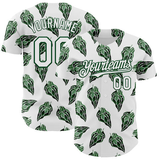 Custom White Kelly Green 3D Pattern Design Tropical Anthurium Crystal Authentic Baseball Jersey - Sky-Custom