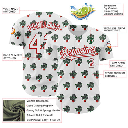 Custom White Red 3D Pattern Design Tropical Anthurium Crystal Authentic Baseball Jersey - Sky-Custom