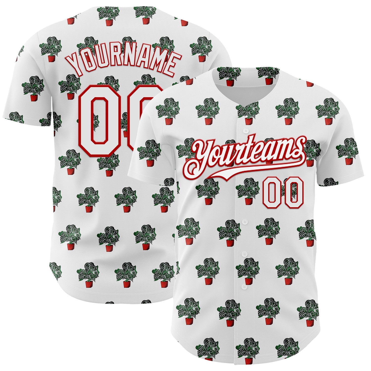 Custom White Red 3D Pattern Design Tropical Anthurium Crystal Authentic Baseball Jersey - Sky-Custom