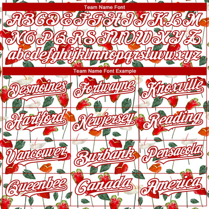 Custom White Red 3D Pattern Design Tropical Anthurium Flower Authentic Baseball Jersey - Sky-Custom
