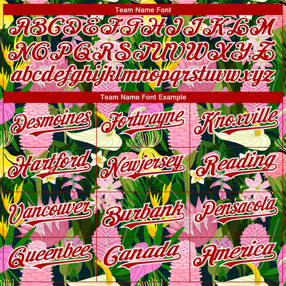 Custom Kelly Green Red-White 3D Pattern Design Tropical Anthurium Flower Authentic Baseball Jersey - Sky-Custom