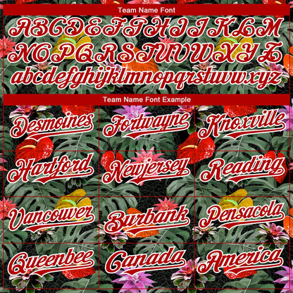 Custom Kelly Green Red-White 3D Pattern Design Tropical Anthurium Flower Authentic Baseball Jersey - Sky-Custom