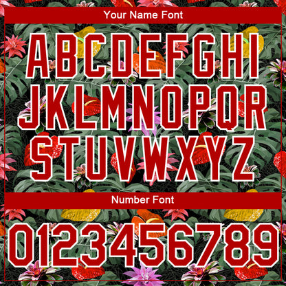 Custom Kelly Green Red-White 3D Pattern Design Tropical Anthurium Flower Authentic Baseball Jersey - Sky-Custom