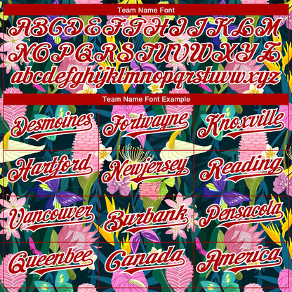 Custom Black Red-White 3D Pattern Design Tropical Anthurium Flower Authentic Baseball Jersey - Sky-Custom