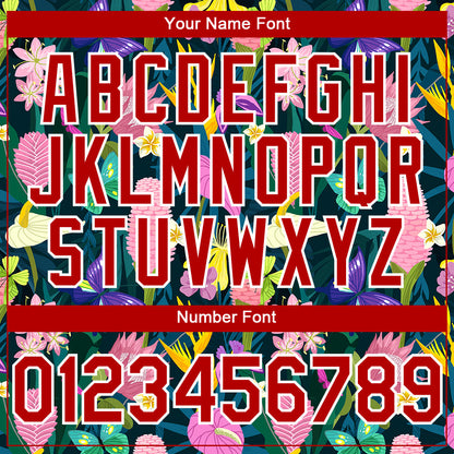 Custom Black Red-White 3D Pattern Design Tropical Anthurium Flower Authentic Baseball Jersey - Sky-Custom