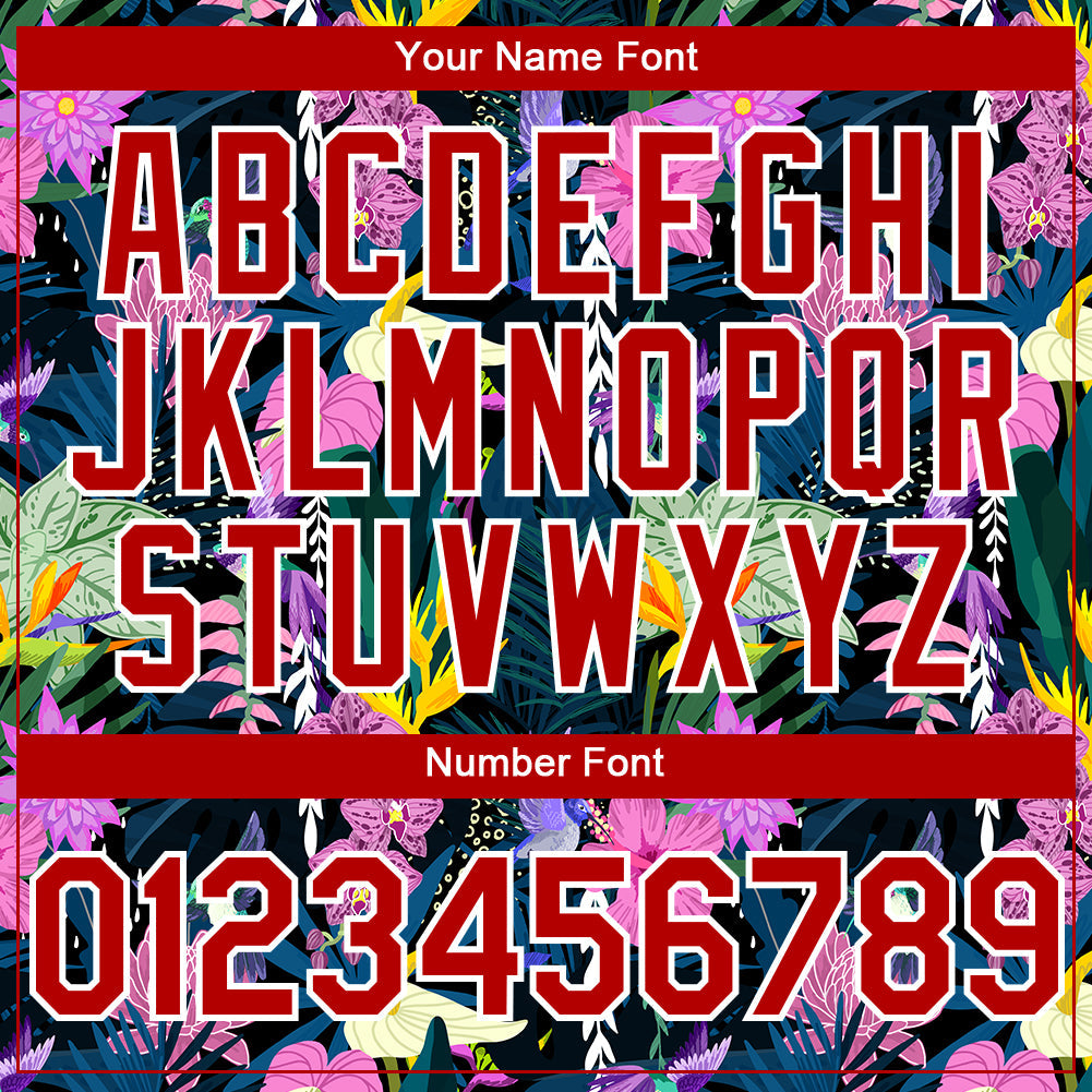 Custom Black Red-White 3D Pattern Design Tropical Anthurium Flower Authentic Baseball Jersey - Sky-Custom