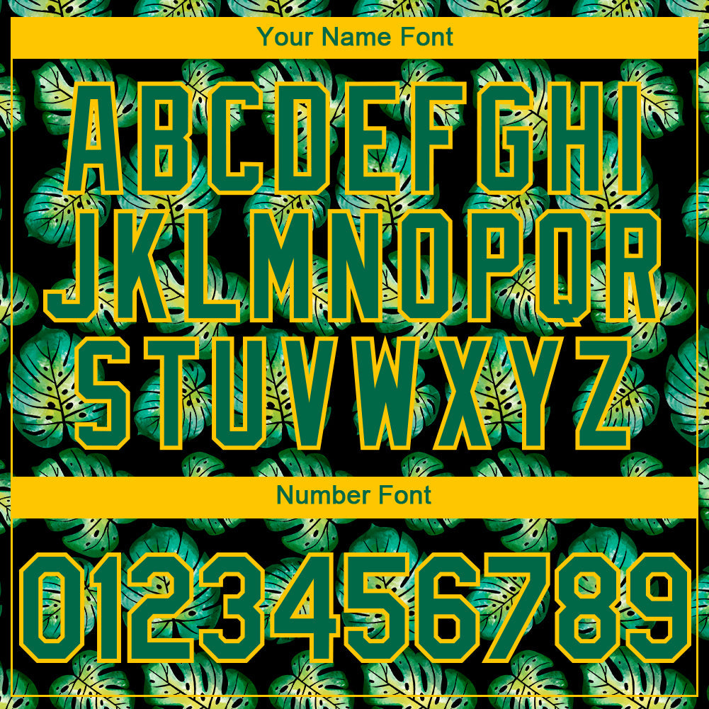 Custom Black Kelly Green-Gold 3D Pattern Design Tropical Monstera Authentic Baseball Jersey - Sky-Custom