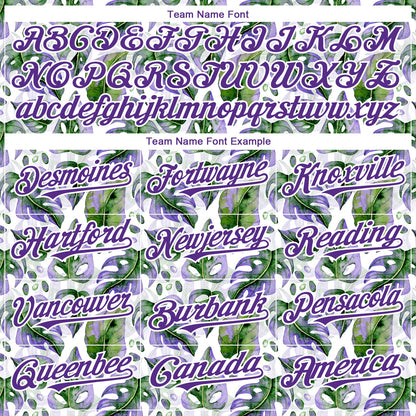 Custom White Purple 3D Pattern Design Tropical Monstera Authentic Baseball Jersey - Sky-Custom