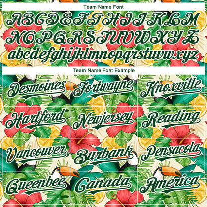 Custom White Red-Green 3D Pattern Design Tropical Plant And Bird Authentic Baseball Jersey - Sky-Custom