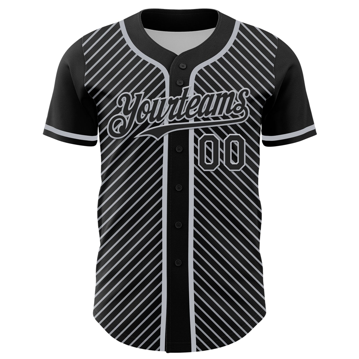 Custom Black Gray 3D Pattern Design Diagonal Stripes Authentic Baseball Jersey - Sky-Custom