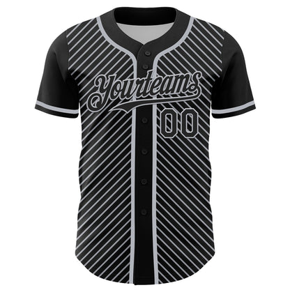 Custom Black Gray 3D Pattern Design Diagonal Stripes Authentic Baseball Jersey - Sky-Custom