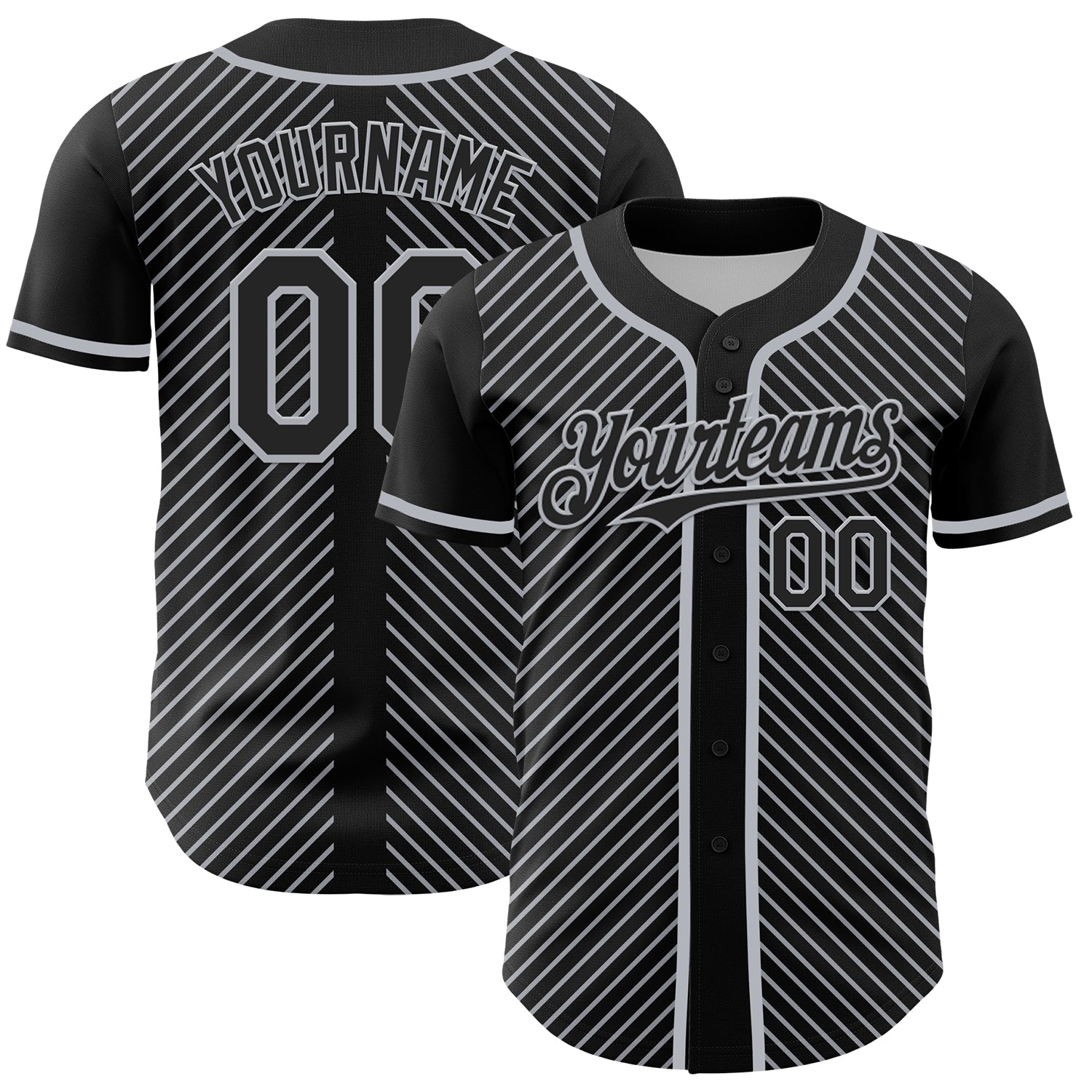Custom Black Gray 3D Pattern Design Diagonal Stripes Authentic Baseball Jersey - Sky-Custom