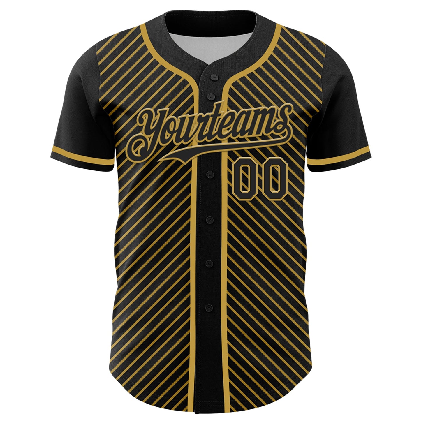 Custom Black Old Gold 3D Pattern Design Diagonal Stripes Authentic Baseball Jersey - Sky-Custom