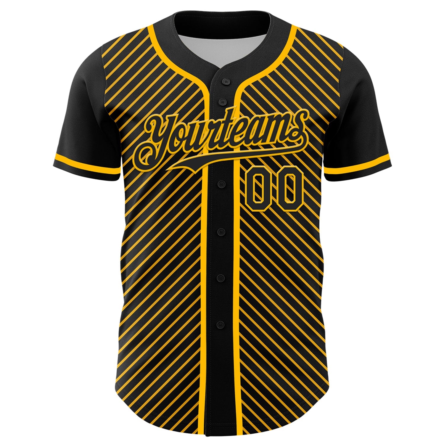 Custom Black Gold 3D Pattern Design Diagonal Stripes Authentic Baseball Jersey - Sky-Custom