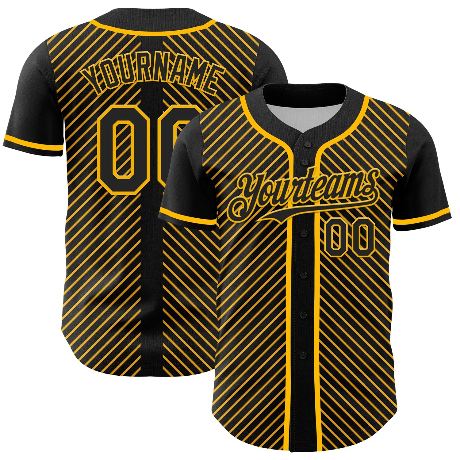 Custom Black Gold 3D Pattern Design Diagonal Stripes Authentic Baseball Jersey - Sky-Custom