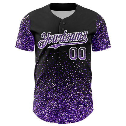 Custom Black Purple-White 3D Pattern Design Abstract Colorful Glittering Dot Authentic Baseball Jersey - Sky-Custom