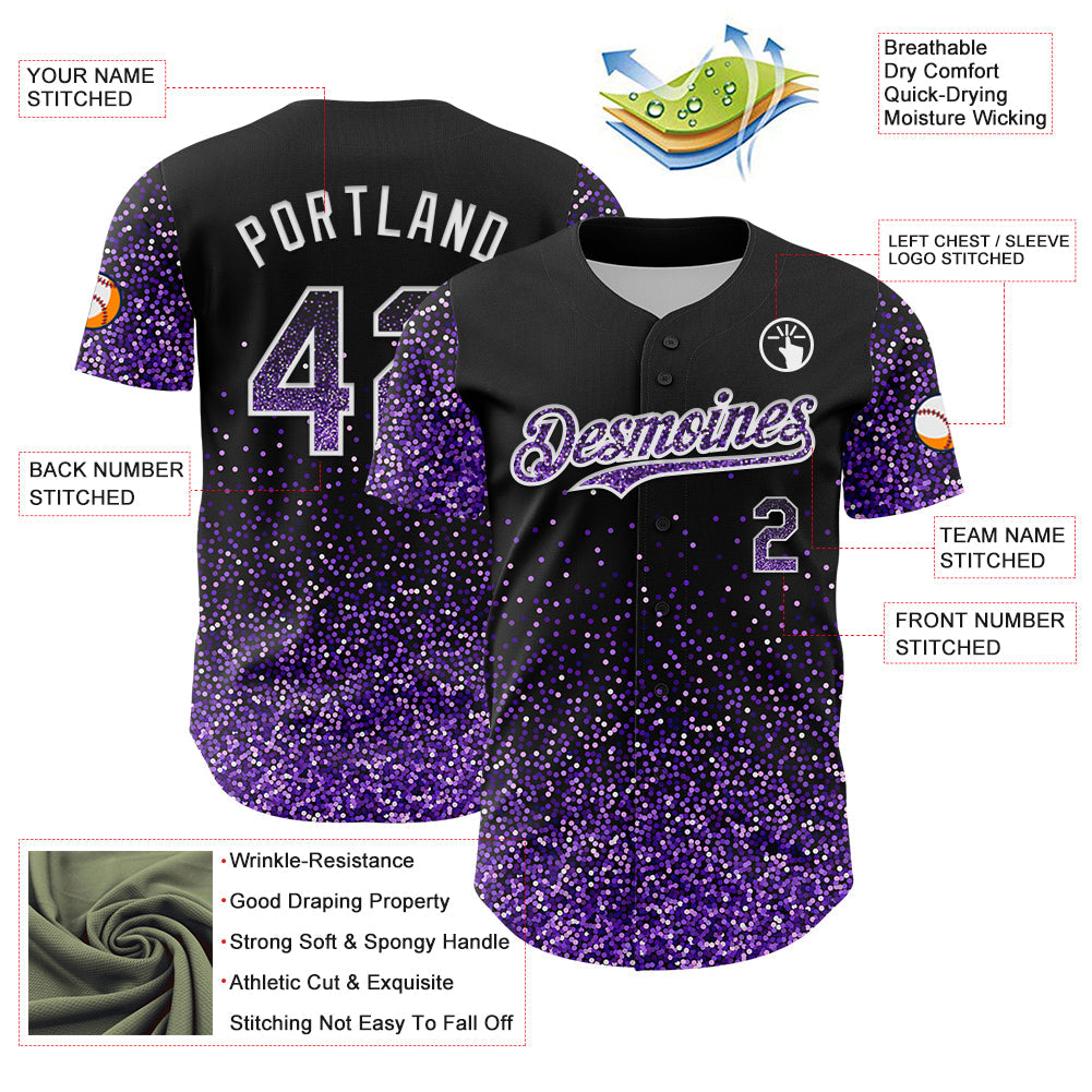 Custom Black Purple-White 3D Pattern Design Abstract Colorful Glittering Dot Authentic Baseball Jersey - Sky-Custom