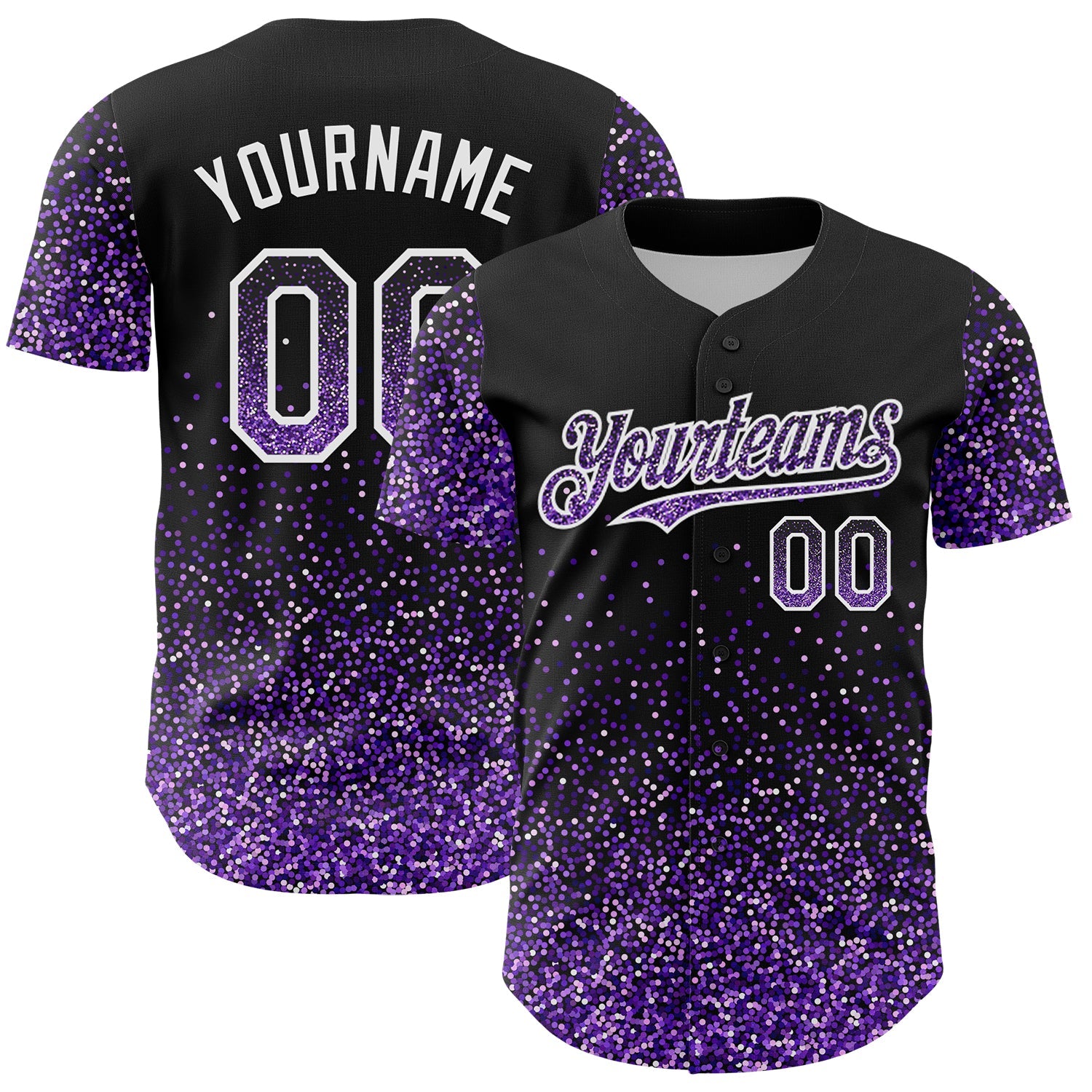 Custom Black Purple-White 3D Pattern Design Abstract Colorful Glittering Dot Authentic Baseball Jersey - Sky-Custom