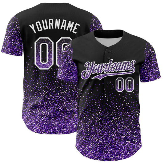 Custom Black Purple-White 3D Pattern Design Abstract Colorful Glittering Dot Authentic Baseball Jersey - Sky-Custom