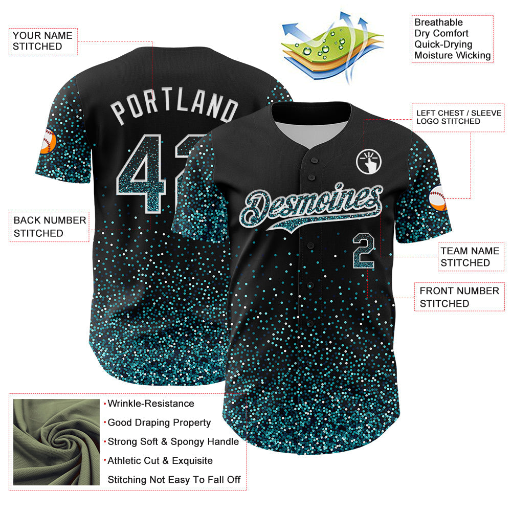 Custom Black Teal-White 3D Pattern Design Abstract Colorful Glittering Dot Authentic Baseball Jersey - Sky-Custom