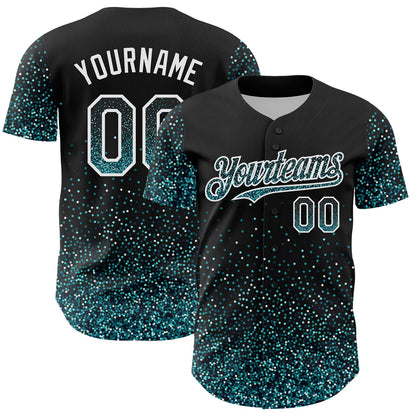 Custom Black Teal-White 3D Pattern Design Abstract Colorful Glittering Dot Authentic Baseball Jersey - Sky-Custom
