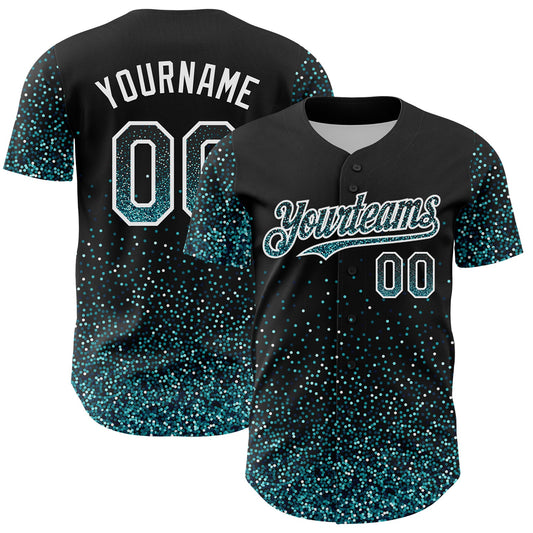 Custom Black Teal-White 3D Pattern Design Abstract Colorful Glittering Dot Authentic Baseball Jersey - Sky-Custom