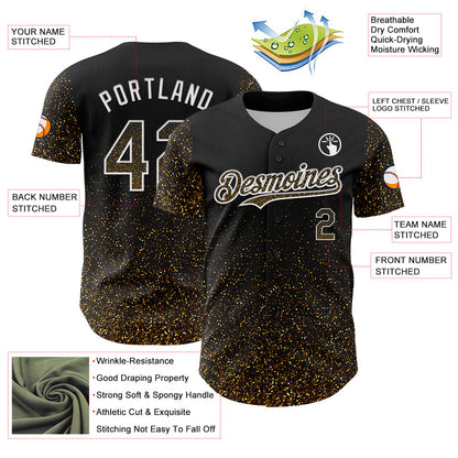 Custom Black Old Gold-White 3D Pattern Design Abstract Colorful Glittering Dot Authentic Baseball Jersey - Sky-Custom