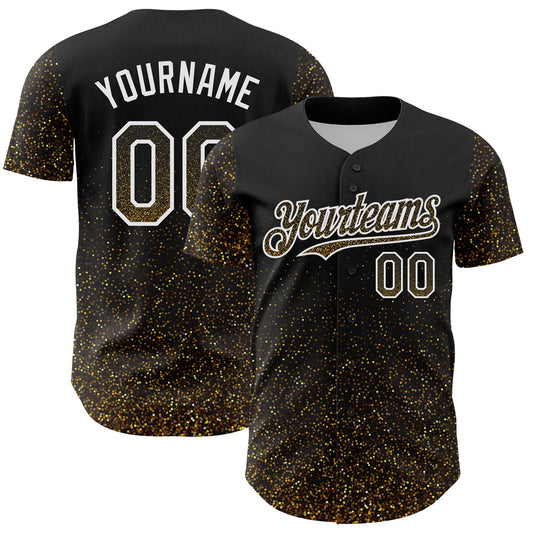 Custom Black Old Gold-White 3D Pattern Design Abstract Colorful Glittering Dot Authentic Baseball Jersey - Sky-Custom