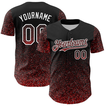Custom Black Red-White 3D Pattern Design Abstract Colorful Glittering Dot Authentic Baseball Jersey - Sky-Custom