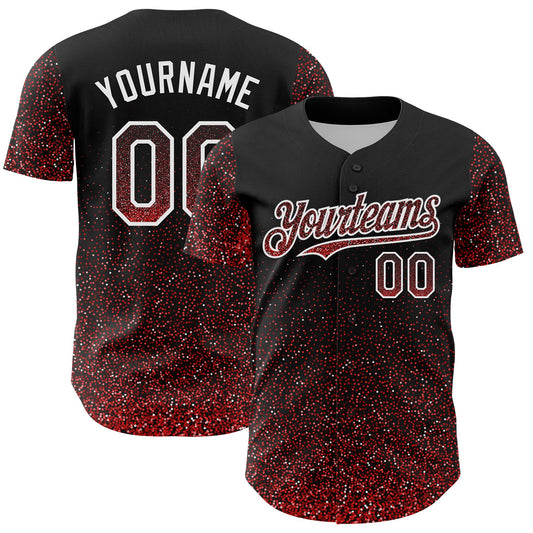 Custom Black Red-White 3D Pattern Design Abstract Colorful Glittering Dot Authentic Baseball Jersey - Sky-Custom