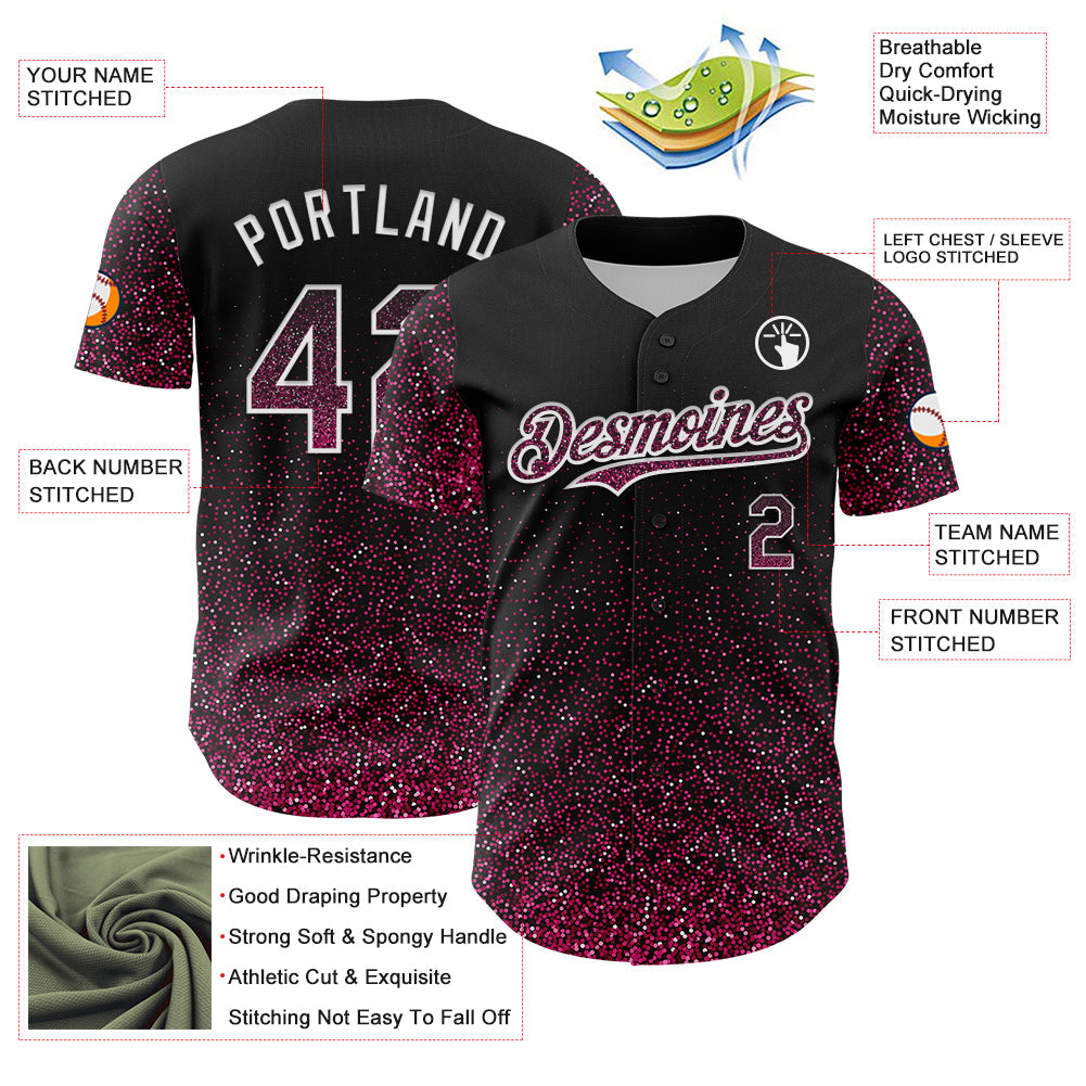 Custom Black Pink-White 3D Pattern Design Abstract Colorful Glittering Dot Authentic Baseball Jersey - Sky-Custom