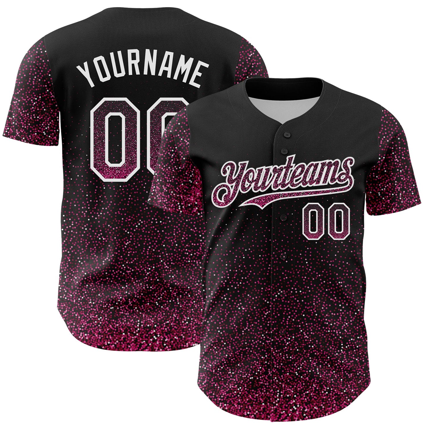 Custom Black Pink-White 3D Pattern Design Abstract Colorful Glittering Dot Authentic Baseball Jersey - Sky-Custom